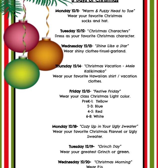 JH and Elementary upcoming dress up days